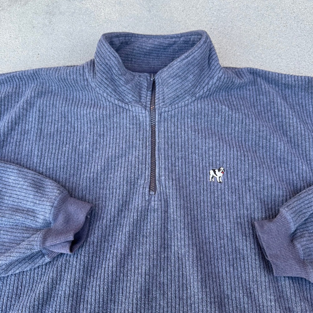 Vintage Big Dogs Polar Dogs Men XL Navy Blue Fleece Quarter Zip Sweater